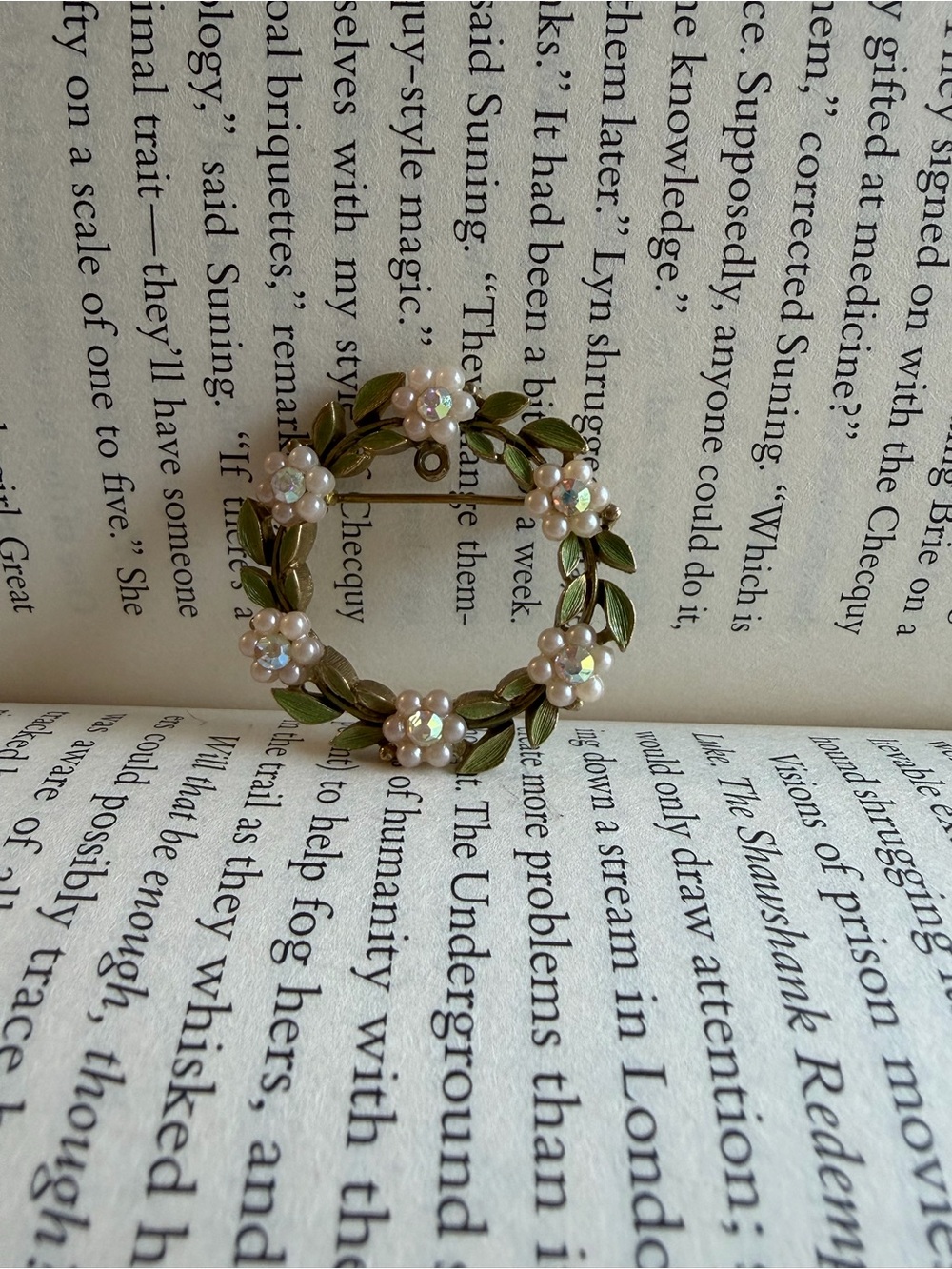 Floral Green & White Brooch